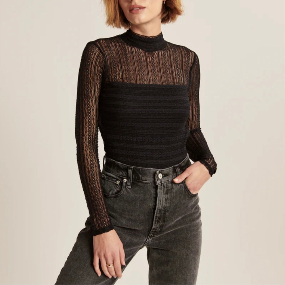 NWOT black lace, mock neck, backless body suit. Abercrombie & Fitch, size medium